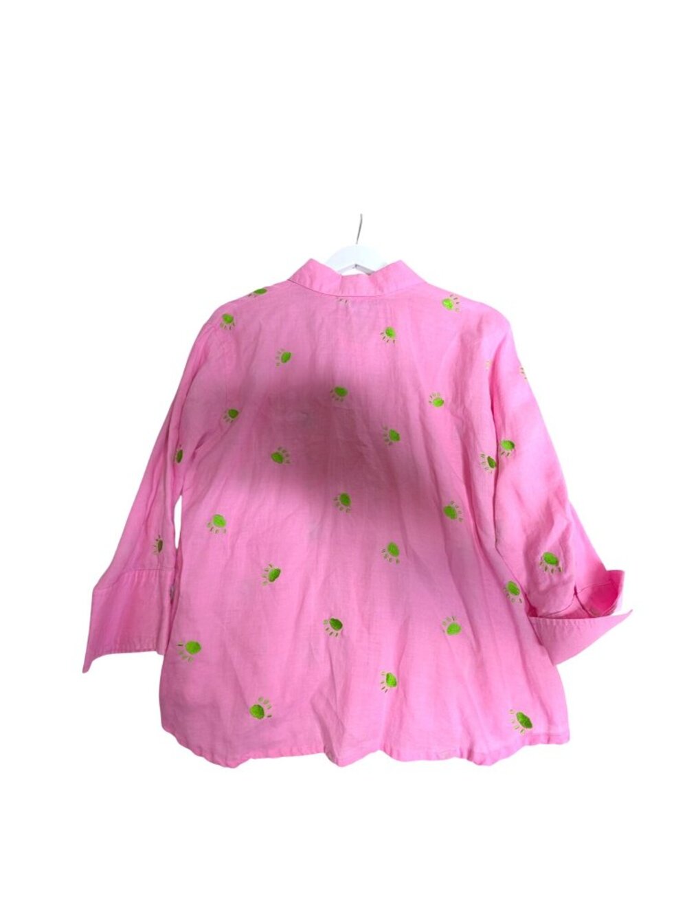 Casey Coleman Womens Pink Linen Paw Print Embroidered Button-Down Shirt Size L - Picture 11 of 11